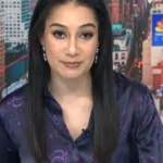 NBC News Daily 2025 Morgan Radford Purple Chain Print Shirt