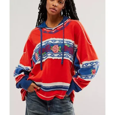 North Of North S01 Zorga Qaunaq Red Rose Printed Hoodie