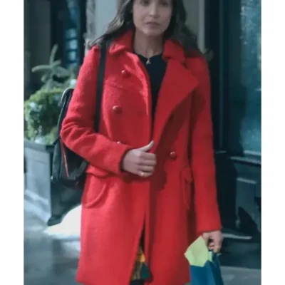 The Life List 2025 Sofia Carson Red Double Breasted Peacoat