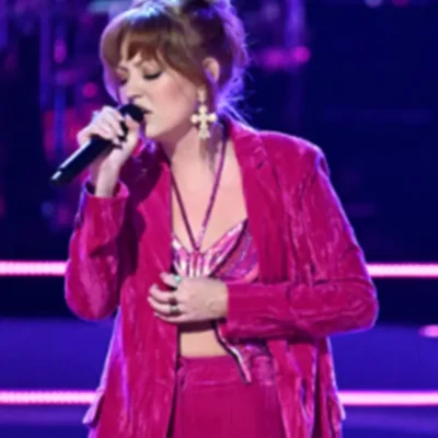 The Voice S27 Iris Herrera Pink Crushed Velvet Blazer