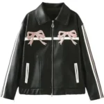 Carla Gonzalez Pink Bow Black Leather Jacket