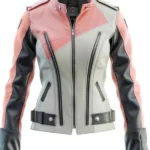 Women’s Ash Gray Pink Leather Bikers Jacket