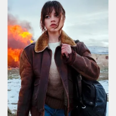 Hurry Up Tomorrow 2025 Jenna Ortega Brown Leather Jacket