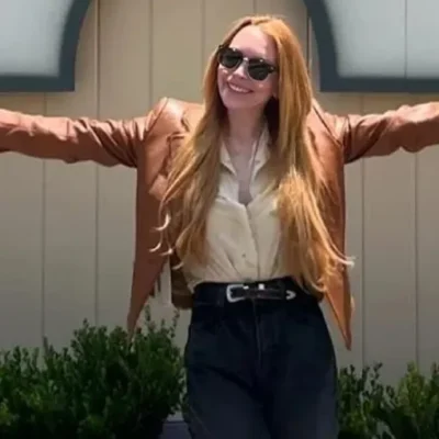 Lindsay Lohan Freakier Friday 2025 Brown Leather Jacket