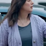 The Feud S01 Jill Halfpenny Purple Cable Knit Cardigan