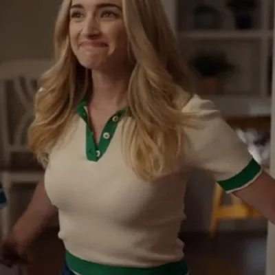 Ginny & Georgia Georgia Miller White and Green Polo Top