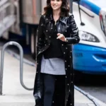 Selena Gomez NYC 2025 Black Leather Trench Coat