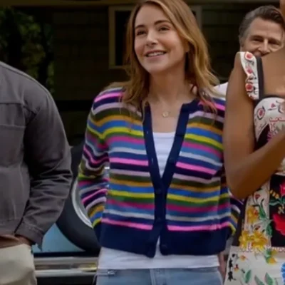 Shrinking Christa Miller Rainbow Striped Cardigan