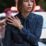 The Better Sister Jessica Biel Polka Dot Tie Bow Blouse