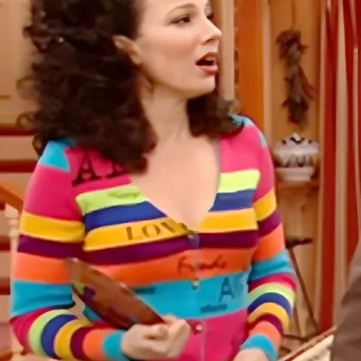 The Nanny S05 Fran Drescher Rainbow Striped Cardigan
