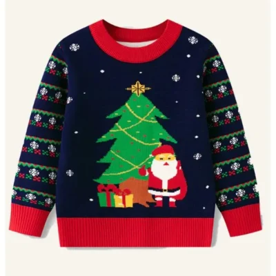 Christmas Holiday Santa Claus Blue Sweater