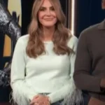 E! News Keltie Knight Light Green Feather Sleeve Sweater