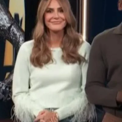 E! News Keltie Knight Light Green Feather Sleeve Sweater