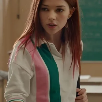 Ginny & Georgia Abby Littman Pink and Green Striped Polo Top