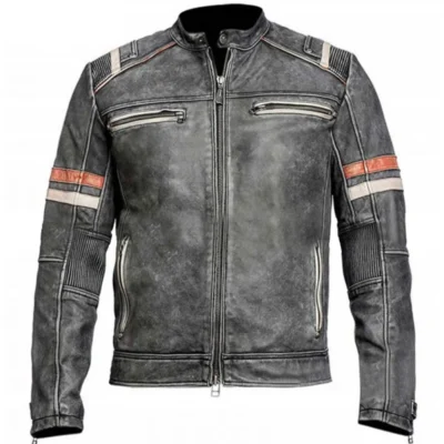Retro Vintage Cafe Racer Leather Jacket for Men