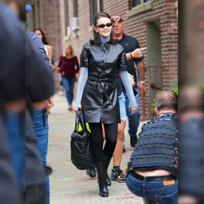 Selena Gomez NYC Black Leather Waistcoat