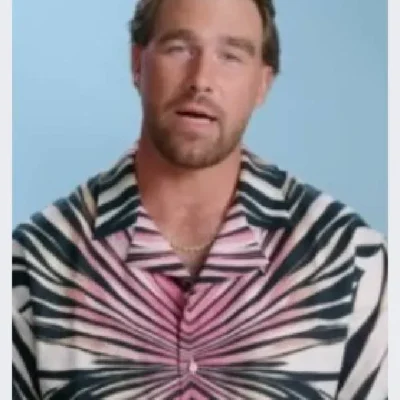 E! News Travis Kelce Pink Printed Shirt