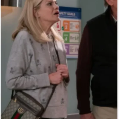 Leanne S01 Kristen Johnston Gray Skull Print Hooded Hoodie