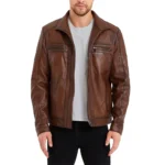Mens Waxed Bomber Brown Leather Jacket