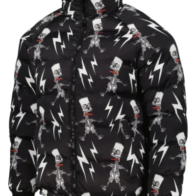 The Simpsons Electric Bart Raglan Black Puffer Jacket