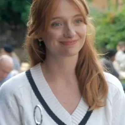 My Oxford Year 2025 Poppy Gilbert White Knit Sweater