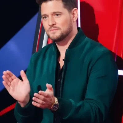 The Voice S28 Michael Buble Green Suede Bomber Jacket