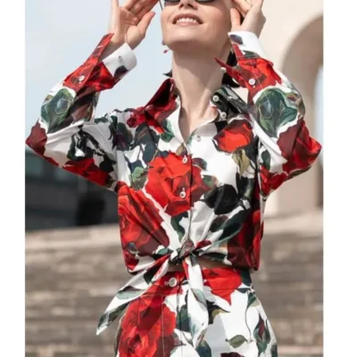 Emily In Paris S05 Lily Collins Rose Print Shirt