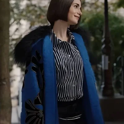 Emily in Paris S5 Lily Collins Blue Printed Coat