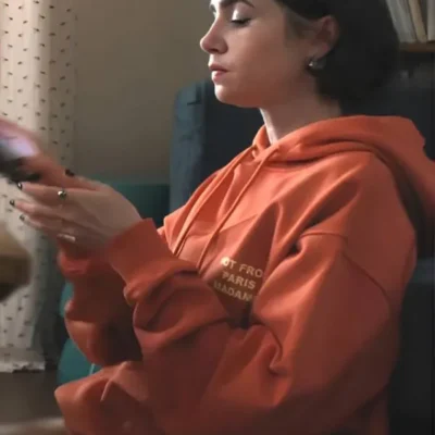 Emily In Paris S5 Lily Collins Orange Slogan Hoodie Sweatshirt
