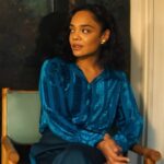 His and Hers S01 Tessa Thompson Blue Silk Blouse