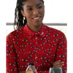 Shrinking S02 Jessica Williams Red Eye Print Top