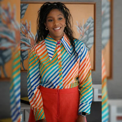 Shrinking S03 Jessica Williams Striped Rainbow Shirt