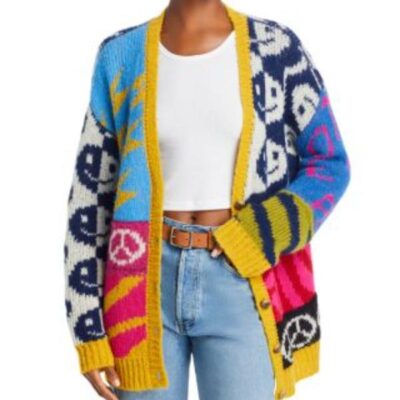 TV-Series-House-of-Villains-S03-Kate-Chastain-Multicolor-Smileys-Printed-Cardigan-1